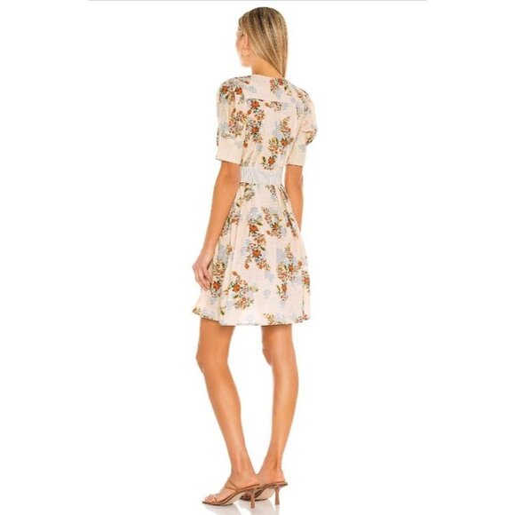 Agua Bendita Menta Sunbaze Floral Print Pleated Mini Dress Beige Size - Picture 9 of 9